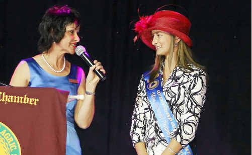 Andrea Schulz chats with Jill Pemple after she was sashed Miss Popular at the Miss Queensland Show Girl competition. Andrea Schulz chats with Jill Pemple after she was sashed Miss Popular at the Miss Queensland Show Girl competition.